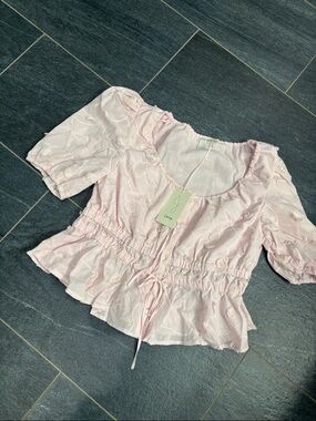 Joie Light Pink Puff Sleeve embroidered  Blouse